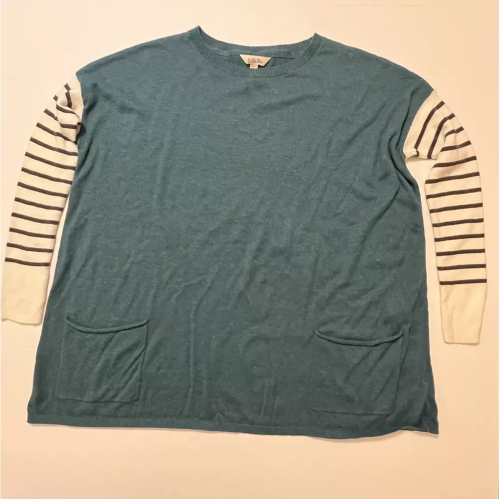 Matilda Jane Sweatshirt Womens Size Large Blue/Green Fleece Pullover Sweater